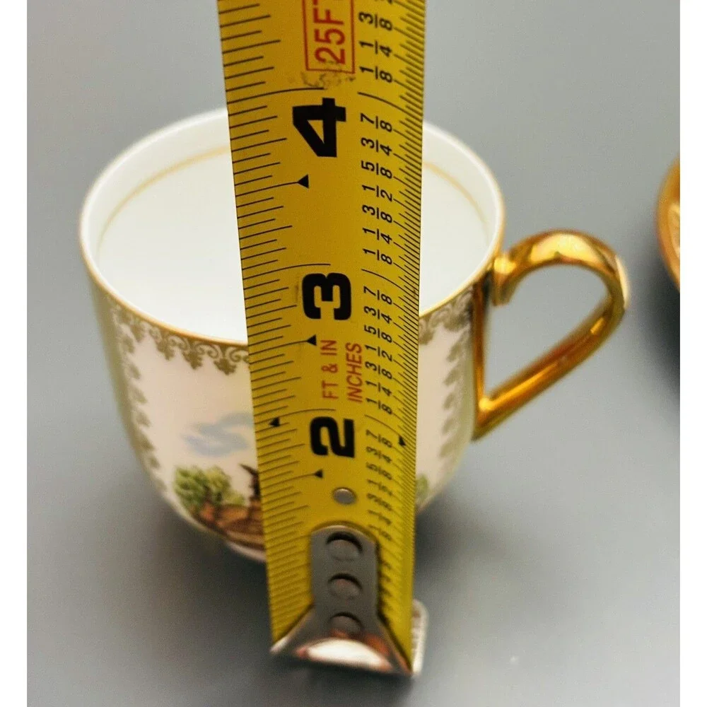 Vintage Arzberg Tea Cup Bavaria Germany Small Size Topographical Gold + Saucer